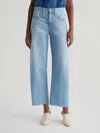 Ag Hattie Raw Hem High Waist Crop Barrel Leg Jeans In Blue