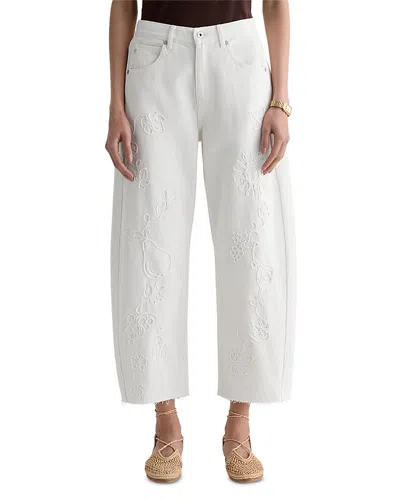 Ag Hattie High Rise Crop Barrel Leg Jeans In Grapeful Glow In White