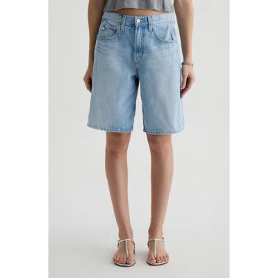 Ag Hattie High Waist Barrel Denim Bermuda Shorts In Blue
