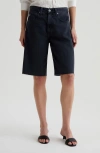 Ag Hattie High Waist Raw Hem Denim Barrel Shorts In Sulfur Black