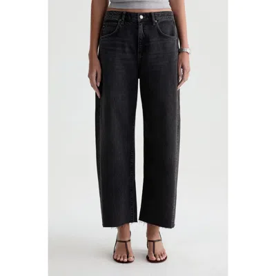 Ag Hattie Raw Hem High Waist Crop Barrel Jeans In Black