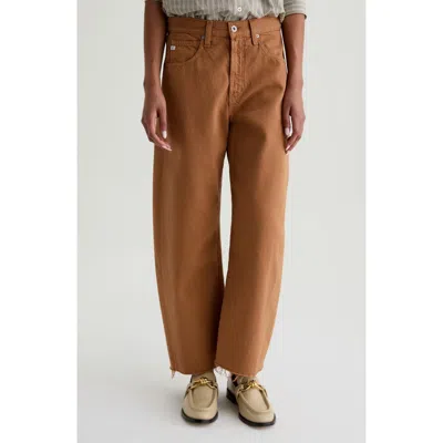Ag Hattie Raw Hem High Waist Crop Barrel Jeans In Brown
