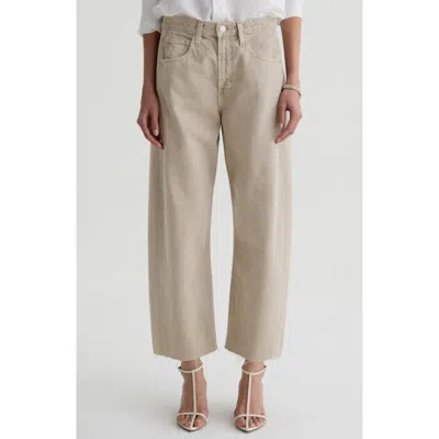Ag Hattie Raw Hem High Waist Crop Barrel Jeans In Brown
