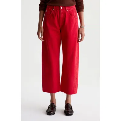 Ag Hattie Raw Hem High Waist Crop Barrel Jeans In Red