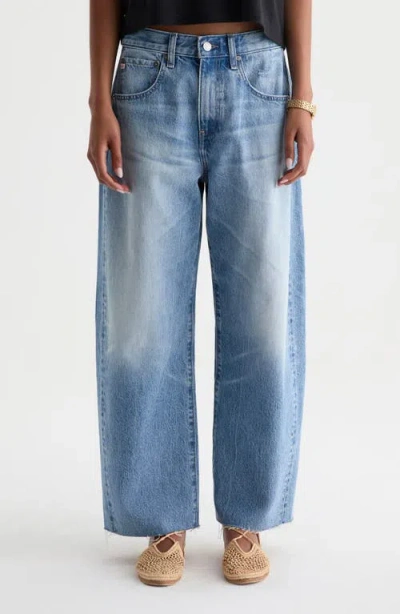 Ag Hattie Raw Hem High Waist Crop Barrel Leg Jeans In Blue