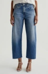 Ag Hattie Raw Hem High Waist Crop Barrel Leg Jeans In Blue