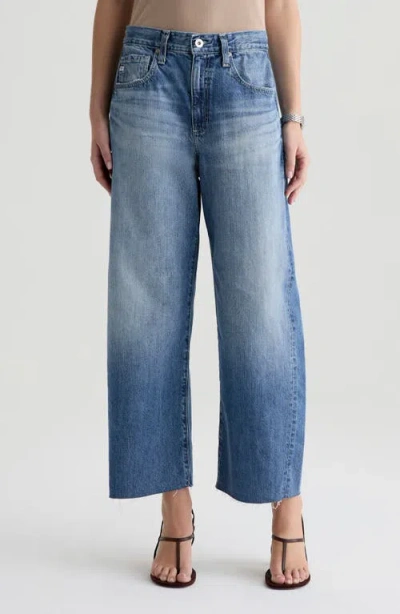 Ag Hattie Raw Hem High Waist Crop Barrel Leg Jeans In Blue
