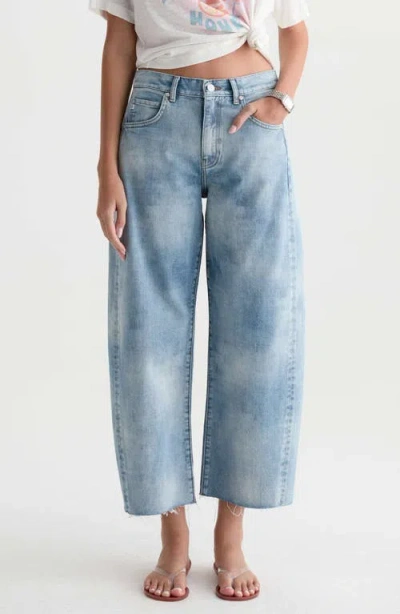 Ag Hattie Raw Hem High Waist Crop Barrel Leg Jeans In Blue
