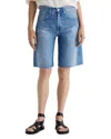 Ag Hattie Raw Hem High Waist Denim Barrel Shorts In Blue