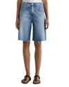 Ag Hattie Raw Hem High Waist Long Denim Barrel Shorts In Gemini