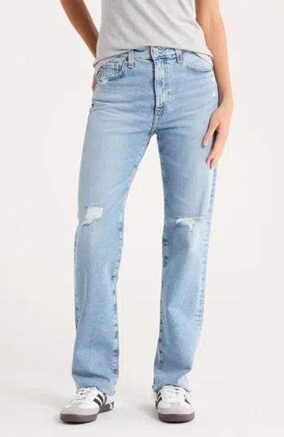 Ag High Waist Raw Hem Jeans In Blue