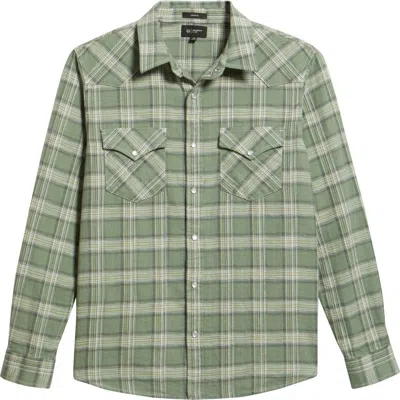 Ag Huston Classic Fit Plaid Western Snap-up Shirt In Green