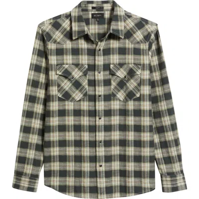 Ag Huston Classic Fit Plaid Western Snap-up Shirt In Green
