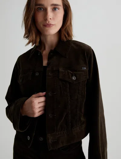 Ag Isa Stretch Cotton Corduroy Trucker Jacket In Brown