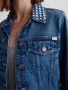 Ag Studded Isa Cropped Trucker Jacket In Angeleno In Blue