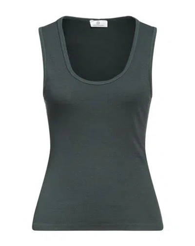 Ag Jeans Woman Tank Top Dark Green Size Xl Cotton, Viscose, Elastane