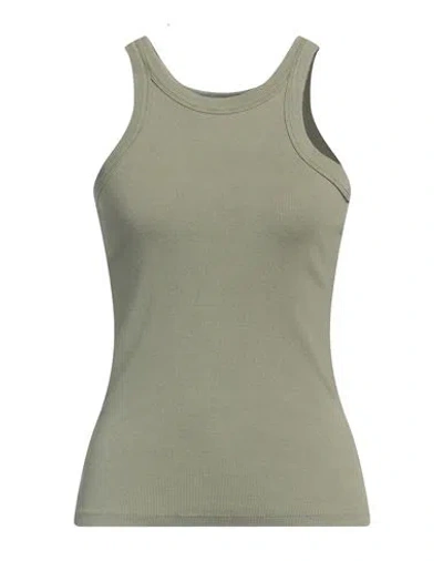 Ag Jeans Woman Tank Top Se Green Size L Cotton, Viscose, Elastane