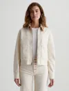 Ag Jo Corduroy Collar Crop Denim Utility Jacket In White Oat/sandstone Mist