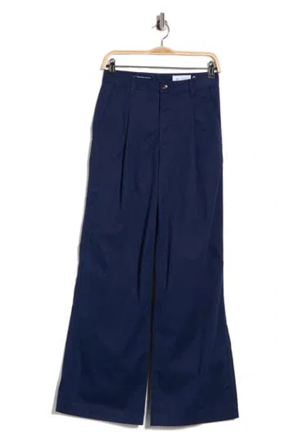 Ag Jules Pleated Wide Leg Chino Pants In Blue