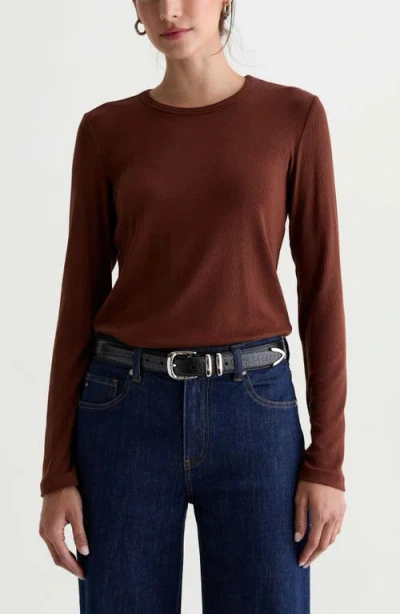 Ag Julia Rib Long Sleeve Top In Brown