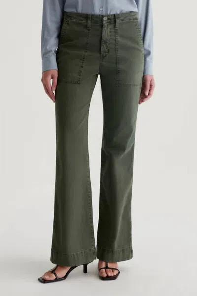 Ag Juliet High Rise Utility Flare Jeans In Sulfur Dark Thyme In Green