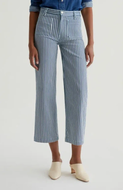 Ag Kassie Patch Pocket High Waist Ankle Wide Leg Trousers In Nordic Stripe Indigo Multi