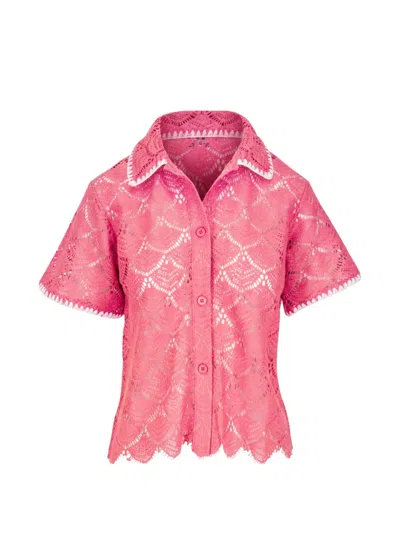 Ag Kaylee Crochet Scalloped-hem Shirt In Pink