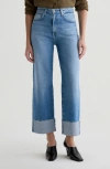 Ag Kora Cuffed Raw Hem High Waist Ankle Wide Leg Jeans In Blue