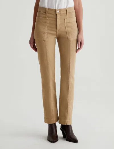 Ag Lila Mid-rise Utility Straight Jeans In Sandstone Mist In Brown