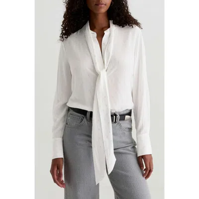 Ag Lora Metallic Tie Neck Button-up Shirt In White