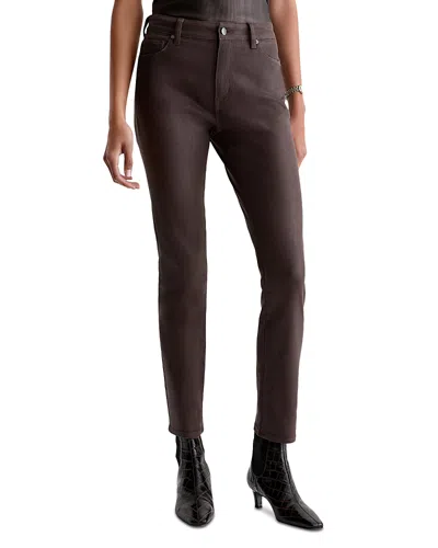 Ag Mari Coated Mid Rise Slim Jeans In Burnt Umber In Brown