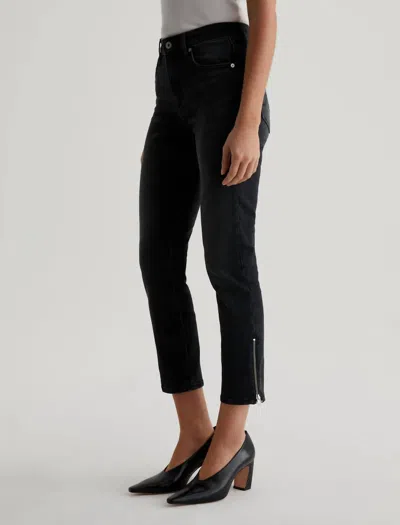 Ag Mari Crop Moto Slim Straight Cut Jeans In Elixer In Black