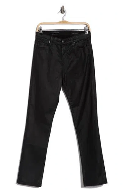 Ag Mari Faux Leather Slim Straight Leg Jeans In Super Black