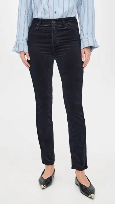 Ag Mari Hi Rise Straight Velvet Jeans In Super Black In Transparent