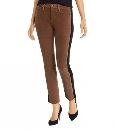 Ag Mari High Rise Straight Pant With Tuxedo Stripe In Olive Brown/black