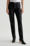 Ag Mari Mid Rise Coated Slim Straight Leg Pants In Super Black