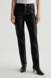 Ag Mari Mid Rise Coated Slim Straight Leg Pants In Super Black