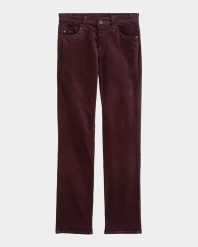Ag Mari Mid-rise Slim Straight Velvet Jeans In Burgundy