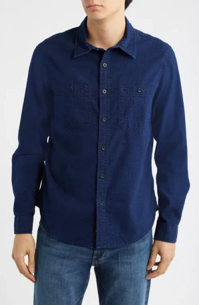 Ag Mason Cotton Seersucker Button-up Shirt In Blue