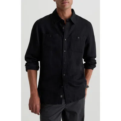 Ag Mason Long Sleeve Linen Blend Work Shirt In Black