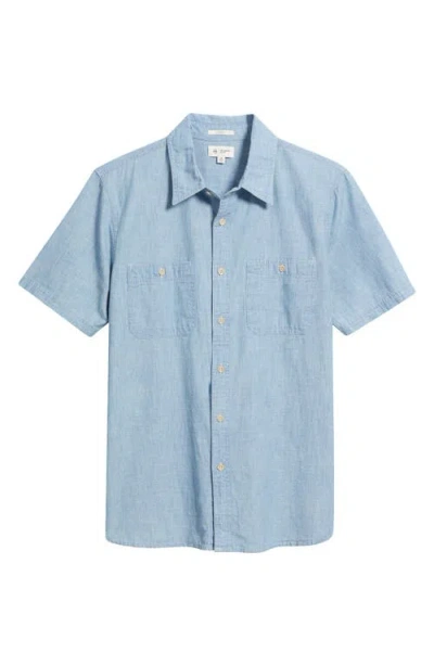 Ag Mason Short Sleeve Cotton Chambray Button-up Work Shirt In Blue