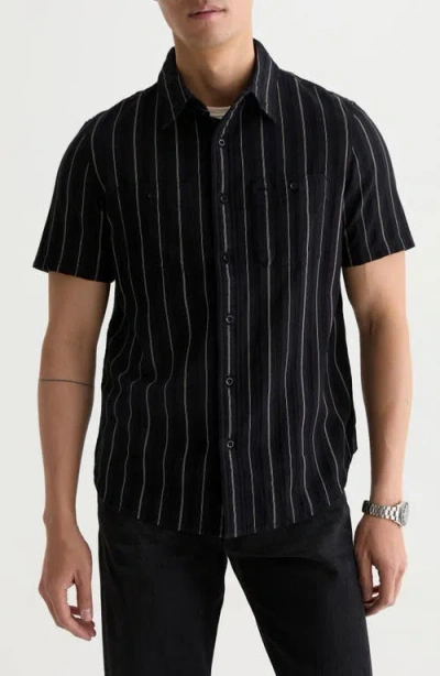 Ag Mason Striped Short Sleeve Work Shirt In Black