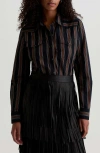 Ag Melia Stripe Cotton Western Snap-up Shirt In Black