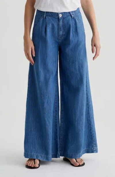 Ag Melinda Pleated Wide Leg Jeans In Blue