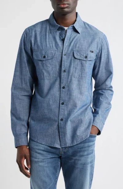 Ag Miller Cotton Chambray Button-up Shirt In Blue