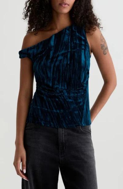 Ag Rachel Asymmetric Cold Shoulder Velvet Top In Blue
