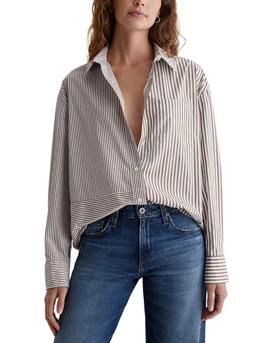 Ag Relaxed Button Front Stripe Shirt In Stripe Mix Khaki Multi