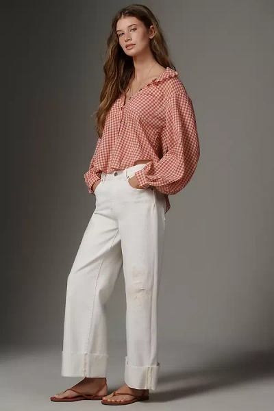 Ag Saige High-rise Cuffed Crop Wide-leg Jeans In White