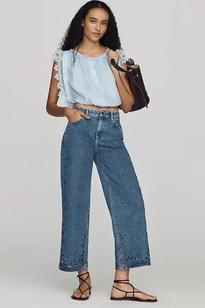 Ag Saige Mid-rise Crop Wide-leg Jeans In Blue