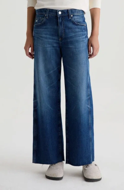 Ag Saige Raw Hem Ankle Wide Leg Jeans In Blue
